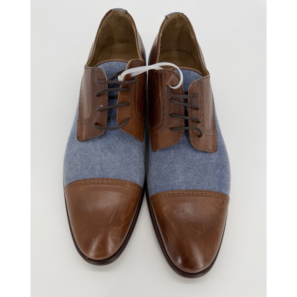 Paul Fredrick Sterling Derby dress shoes Brown Blue 45/12 Made In Italy - Picture 2 of 7
